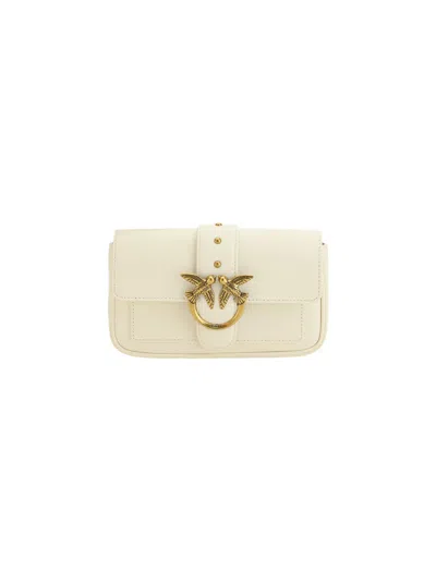 Pinko Love One Pocket Crossbody Bag In Q Bianco Seta Antique Gold