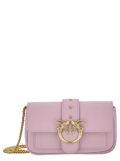 Pinko 'love One Pocket' Light Purple Shoulder Bag With Logo Detail In Smooth Leather Woman In Violet