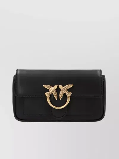 Pinko Love One Pocket Versatile Leather Crossbody In Black