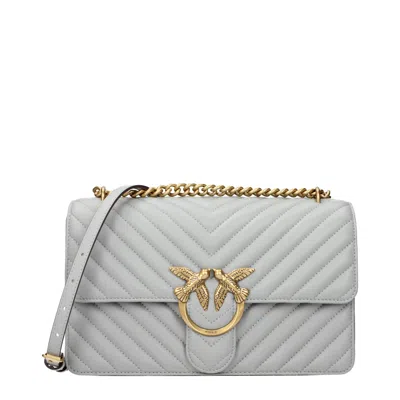 Pinko Love One Crossbody Bag Women's Leather Gray/pearl Gray