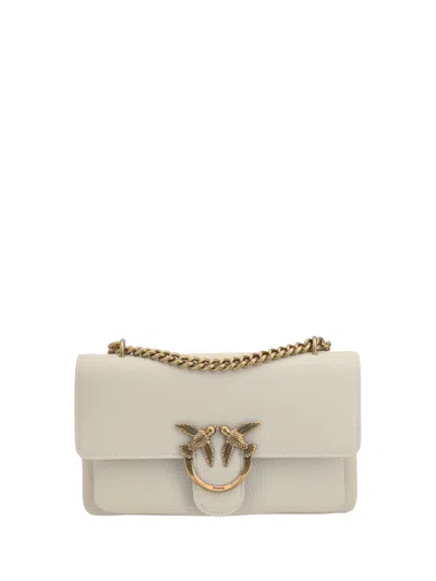 Pinko Love One Shoulder Bag In Bianco Seta-antique Gold