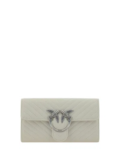 Pinko Love One Shoulder Wallet In Bianco Seta-old Silver