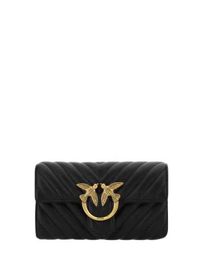 Pinko Love One Shoulder Wallet In Nero-antique Gold