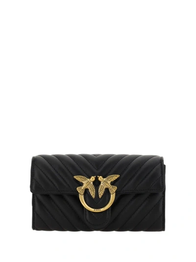 Pinko Love One Shoulder Wallet In Nero/antique