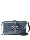 Pinko Baby Shoulder Bag With Rhinestone Monogram In Blue