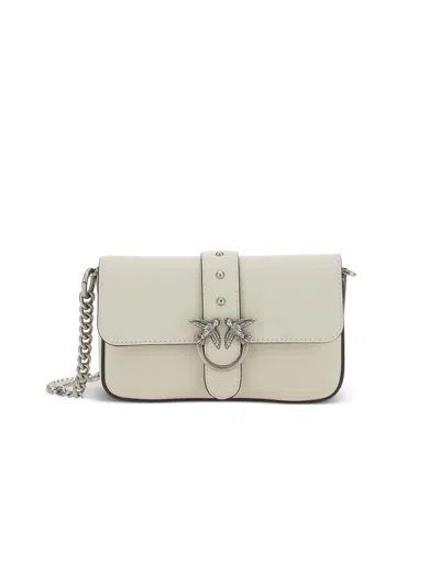 Pinko Love One Slouchy Calfskin Leather Crossbody Bag In White