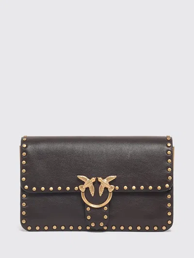 Pinko Love One Slouchy Mini Bag In Leather With Monogrammed Embroidery And Love Birds Logo In Black