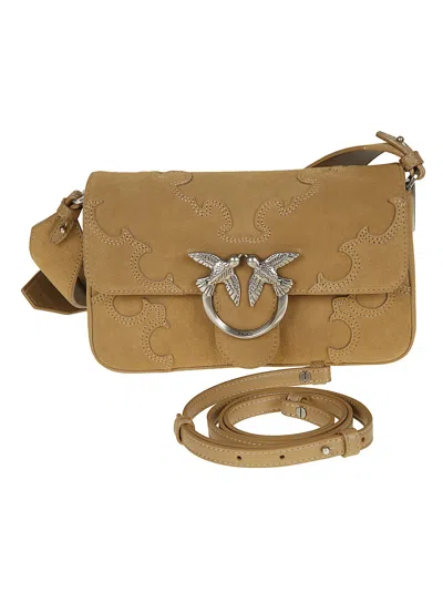 Pinko Love One Slouchy Mini Suede Handbag In Brown