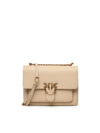 Pinko Love One Soft Shoulder Bag In Beige-grigio Fumo-antique Gold