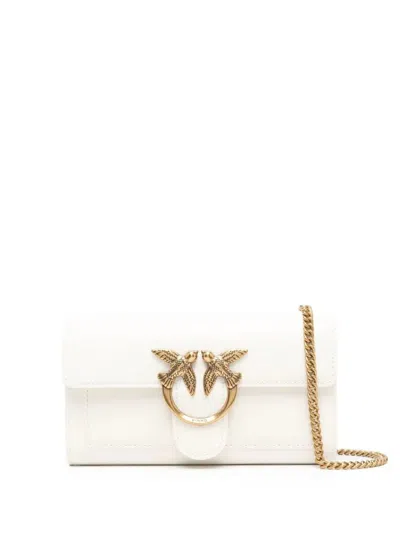 Pinko Cloud White Calf Leather Wallet With Gold-tone Accents