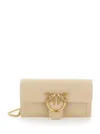 Pinko Love One Wallet Beige Crossbody Bag With Love Birds Detail In Smooth Leather Woman In Sand