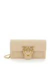 Pinko Love One Wallet Beige Crossbody Bag With Love Birds Detail In Smooth Leather Woman In Sand