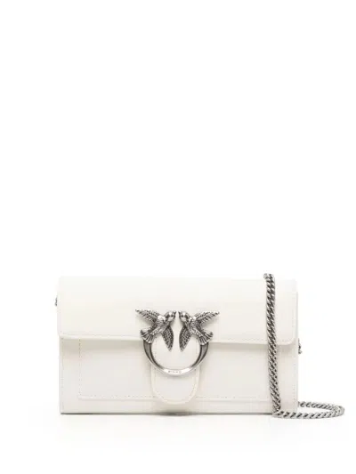 Pinko Love One Wallet On Chain In Bianco Seta-old Silver