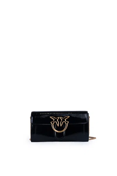 Pinko Love One Wallet Wallet With Shoulder Strap In Nero-antique Gold