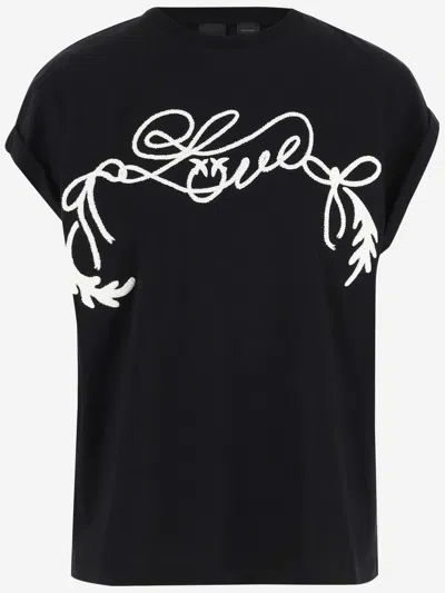 Pinko Love Print Cotton T-shirt In Black