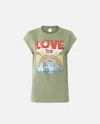 Pinko Love Print T-shirt With Stars In Four-leaf Clover Green