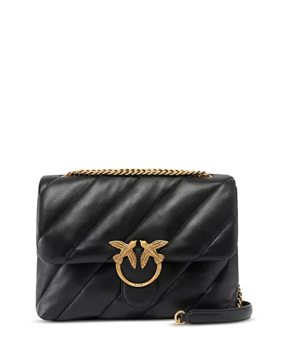 Pinko Love Puff Big Classic Leather Convertible Crossbody In Black