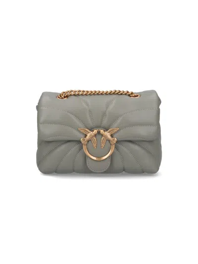 Pinko Quilted Leather Shoulder Bag With Bird Motif Clasp In Green
