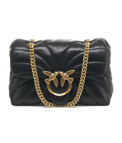 Pinko Love Puff Chain Linked Mini Crossbody Bag In Q Nero Antique Gold