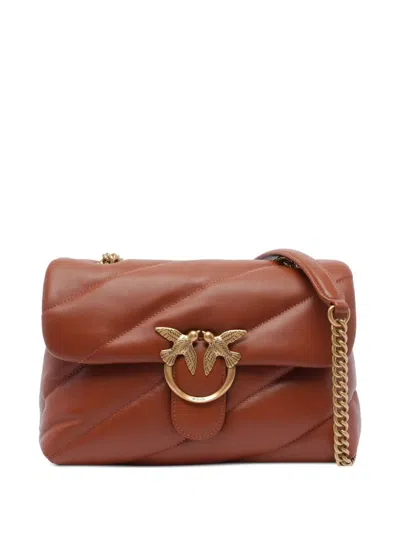 Pinko Love Puff Classic Clutch Sheep Leather Bag In Brown