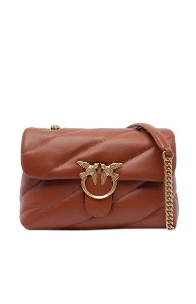 Pinko Love Puff Classic Quilted Brown Leather Shoulder Bag