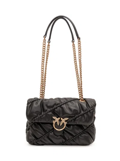 Pinko Love Puff Crinkle Clutch Bag In Nero Antique Gold
