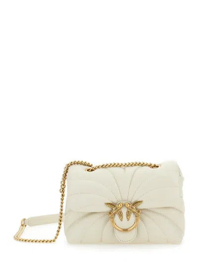 Pinko Love Puff Mini Cl Sheep Nappa In White+white-antique Gold