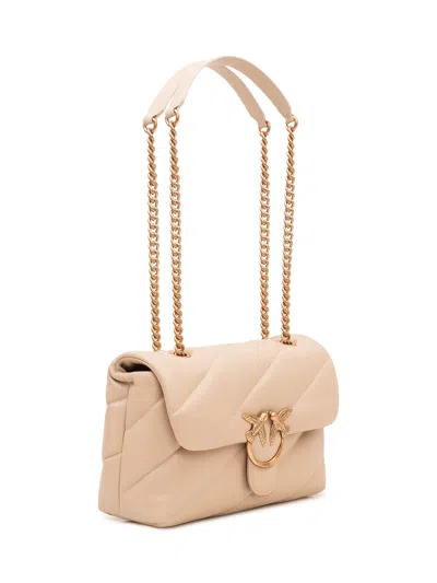 Pinko Love Puff Mini Shoulder Bag With Chain In Beige-grigio Fumo-antique
