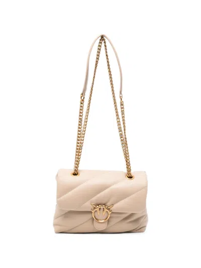 Pinko Love Puff Quilted Leather Tote Bag In Neutrals