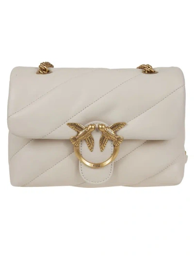 Pinko Love Classic Puff Shoulder Bag In Bianco Seta-antique Gold