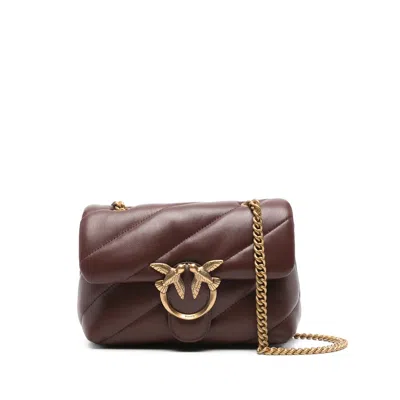 Pinko Love Quilted Chain Leather Shoulder Bag In Brown
