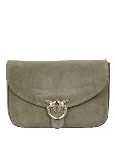 Pinko Love Satchel Classic Suede Shoulder Bag In Verde
