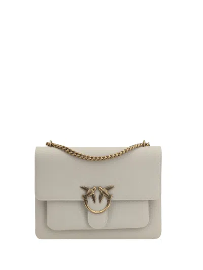 Pinko Love Shoulder Bag In Bianco Seta-antique Gold