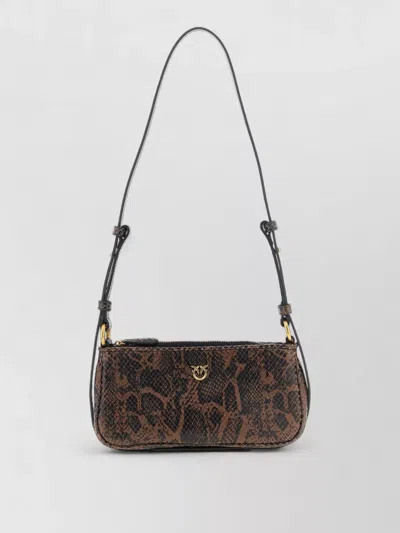 Pinko Love Shoulder Bag Textured Finish Adjustable Strap In Brown