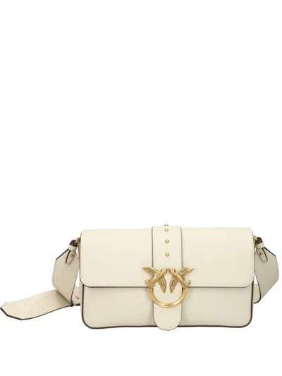 Pinko Love Studded Leather Shoulder Bag In Brown