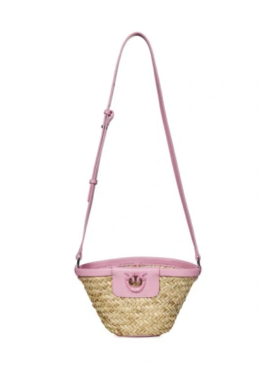 Pinko Love Summer Bucket Natural Woven Raffia Bag In Neutrals