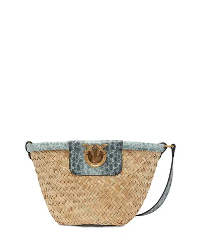 Pinko Love Summer Raffia Bucket Bag In Multi