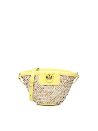 Pinko Love Summer Raffia Bucket Bag In Yellow