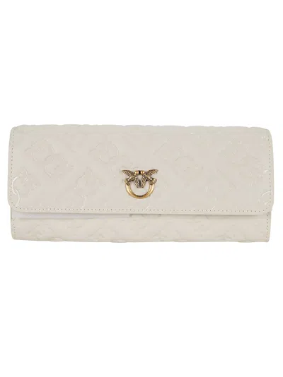 Pinko Love Tiny Birds Wallet On Chain In Q Bianco Seta Antique Gold