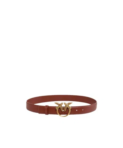 Pinko Lovebird Metal Buckle Belt In Brown