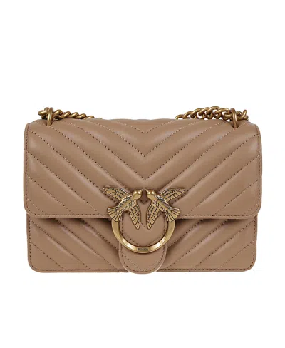 Pinko Lovebird Quilted Chain-linked Crossbody Bag In Brown