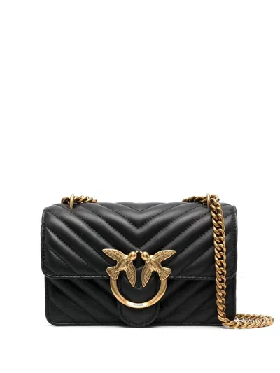 Pinko Lovebird Quilted Shoulder Bag In Black