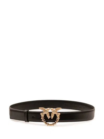 Pinko Low Love Mini Belt In Nero Antique Gold