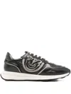 Pinko Low-profile Black Leather Sneakers With Textured Panels In Black