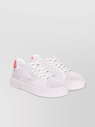 Pinko Low Top Leather And Suede Sneakers In White