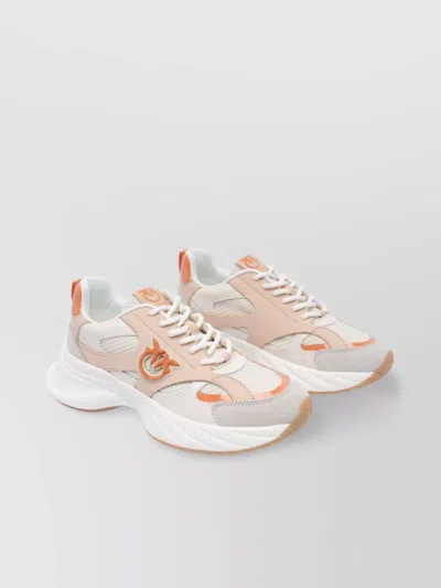 Pinko Low Top Leather Sneakers With Chunky Sole In Gold