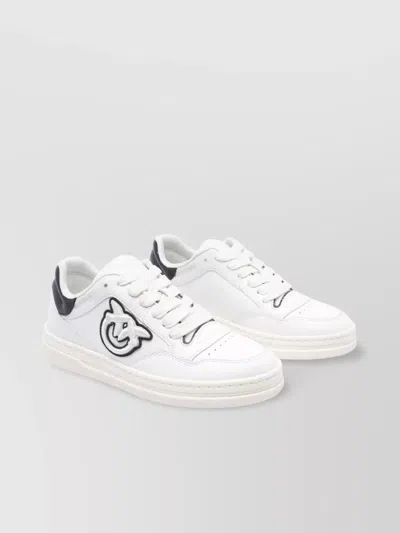 Pinko Low Top Leather Sneakers With Contrast Heel Tab In White