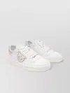 Pinko Low Top Leather Sneakers With Metallic Accents In White