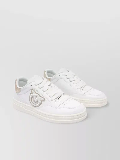 Pinko Low Top Leather Sneakers With Metallic Accents In White