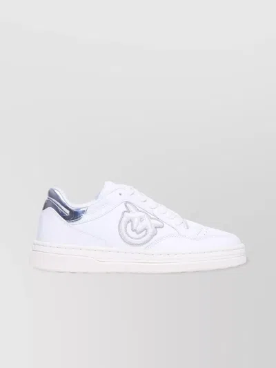 Pinko Low Top Leather Sneakers With Metallic Detail In White